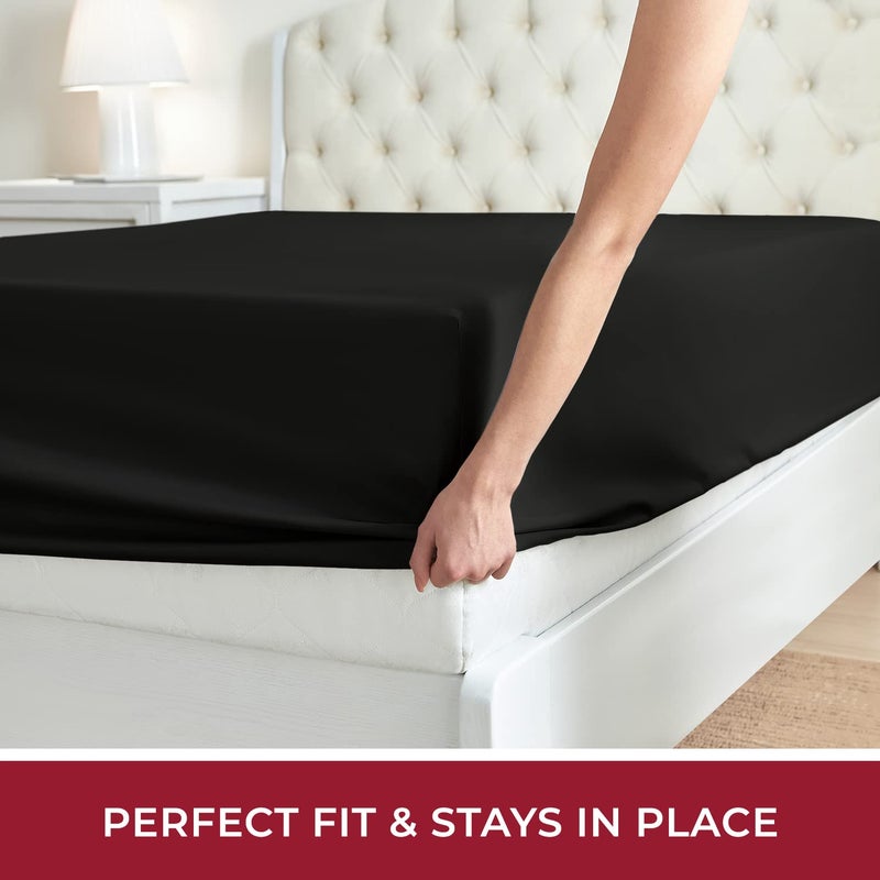 Mellanni Twin Fitted Sheet - Iconic Collection Bedding Sheets with up to 16 inch Deep Pocket - Soft & Cooling - Fade & Stain Resistant - 1 PC (Twin  Black) - Image 5